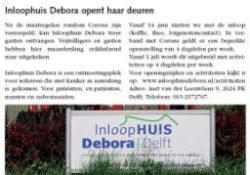 Advertentie over opening van Inloophuis Debora op maandag 14 juni 2021